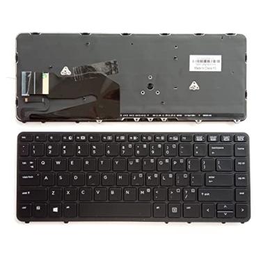 Imagem de Layout americano de substituição para laptop com retroiluminação (sem ponteiro) compatível com HP EliteBook 840 G1 G2 / 850 G1 G2 / 745 G1 G2/HP ZBook 14 Series (com moldura preta)