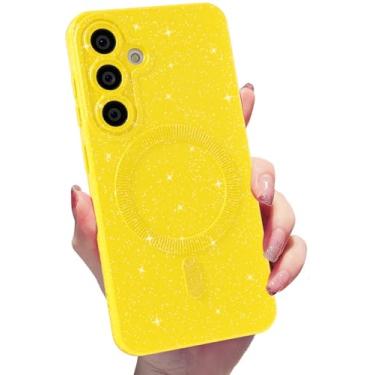 Imagem de MINSCOSE Capa Magnética Neon para Samsung Galaxy S24 Plus, Compatível com Magsafe, Brilhante com Glitter, Fina, à Prova de Choque, Para Mulheres e Meninas, Material TPU, Case Magnético, Vermelho Neon