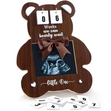 Imagem de Threehoney Moldura de ultrassom para bebê, contagem regressiva, semanas, padrão, ultrassom, anúncio de bebê, chá de bebê, decoração de berçário, presentes de gravidez para pais e mulheres (estilo urso