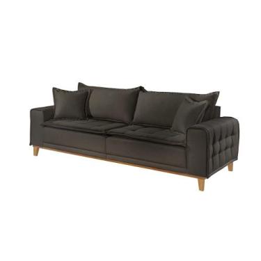 Imagem de Sofá 3 Lugares Almofada Solta Base Madeira Veludo Chumbo Carol 2,0m - 