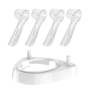 Imagem de Zuikn Suporte de cabeça de escova de dentes elétrica/base de carregador de escova de dentes para Oral-B e 4 peças de capa de cabeça de escova de dentes redonda