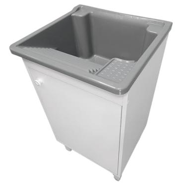 Imagem de Tanque 26L Com Gabinete 46cm 1 Porta + Sifão Entregue Montado Cor: Tanque Prata