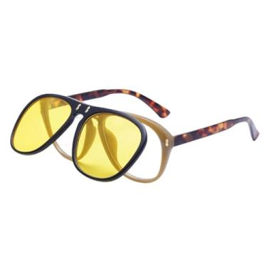 Imagem de VFDHN Óculos de sol da moda, feminino, masculino, grande, tipo concha, com duas lentes (lente amarela)