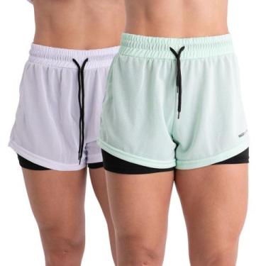 Imagem de 2 Shorts Academia Duplo Feminino Com Bolso Dryfit Bermuda Para Treino 