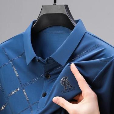 Imagem de Camisa Polo Masculina de Verão - Luxuosa em Seda Gelada, Manga Curta, 