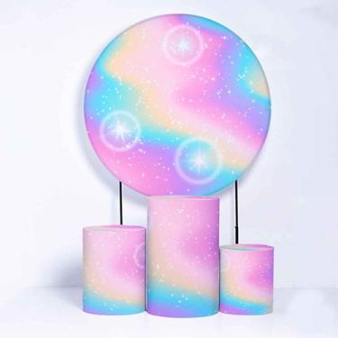 Imagem de Kit Painel de Festa Redondo de 1,50m e Trio de Cilindros TieDye - Fera
