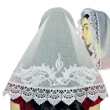 Imagem de Véu Ccb Renda Guipir Estreita Aplique De Notas Musicais - Portal do Vé