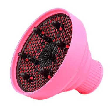 Imagem de Acessório de difusor de cabelo dobrável para secadores de cabelo: um difusor de silicone portátil projetado especificamente para cabelos encaracolados. Serve para diâmetros de bocal de secador de