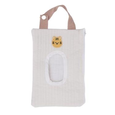 Imagem de Dispensador de lenços umedecidos para bebês, porta-lenços recarregável portátil de 15 x 23 cm, com bordado de desenho animado e tecido de algodão (Tigre Branco)