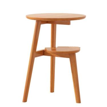 Imagem de UWEREBFM Mesa de canto de madeira maciça de 2 níveis – mesa de centro pequena de fazenda com estrutura retangular, mesa de canto redondo para sofá de canto pequeno, quarto, sala de estar, W