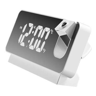 Imagem de Despertador de Projeção USB, Grande Desligamento Luminoso Silencioso Design Digital Clock Com Projeção de Data de Hora para Uso do Quarto Em Casa (Branco)