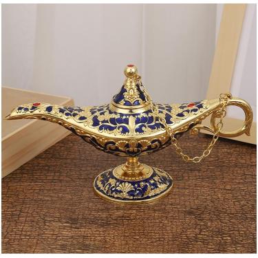 Imagem de 34 cm de lâmpada aladdin legenda lâmpada de gênio mágica, metal lâmpada de desejamento de escritório