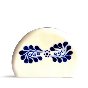 Imagem de Porta-guardanapos de cerâmica Talavera - Cerâmica mexicana autêntica pintada à mão - Decoração de casa mexicana - Arco branco colonial Servilletero