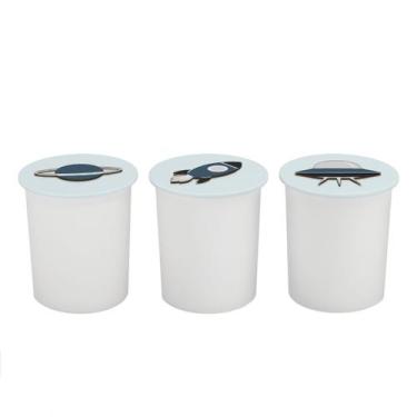 Imagem de Trio de Potes Kit Higiene Bebê Quarto Lavável Astronauta - Neném na Nu