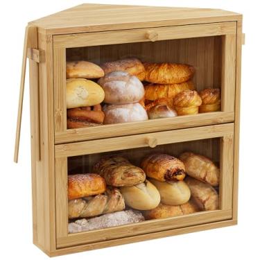 Imagem de WOWLIVE Caixa De Pão Canto Para Bancada Cozinha, Recipiente Grande Armazenamento Camada Dupla Caseiro, Suporte Preto Balcão, Organizador Embaixo Do Armário (Natural, Extra Grande)