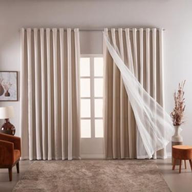 Imagem de Cortina Blackout E Voal Ilhós 3,00x2,70 Para Sala Ou Quarto Indicado para Varão até 2m (Avelã)