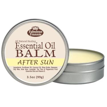 Imagem de Fabulous Frannie Bálsamo De Cura Pós-Sol Totalmente Natural Com Óleo Essencial Feito Girassol, Manteiga Karité Coco, Cera Abelha, Soja, Aloe Vera E Óleos Puros, Lata 3,5 Oz