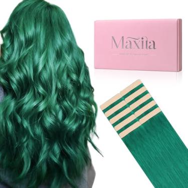 Imagem de MAXITA Extensões De Cabelo Humano Com Fita Adesiva Verde 20" 10 Unidades 30G Remy Invisível Sedoso Liso Colorido Macio Real