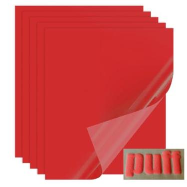 Imagem de Tvinyl Warehouse Transferência De Calor Em Vinil Vermelho Puff, 5 Peças Htv Para Camiseta, Ótima Adesão E Efeito Inchado