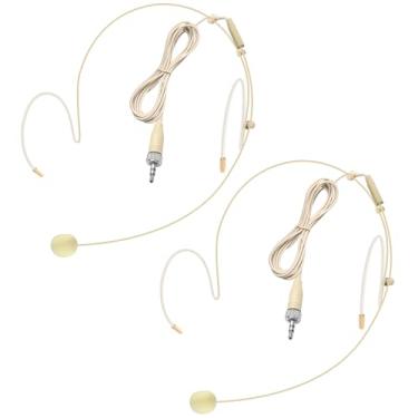 Imagem de Pacote com 2 fones de ouvido, microfone duplo sobre a orelha, microfone para Sennheiser microfone conector fêmea de 3,5 mm, cabo de 1,5 m, bege