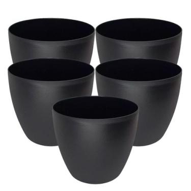 Imagem de 5x Kit Vaso Cachepot de Mesa Redondo 15x12cm Preto 1,8L - Oxford