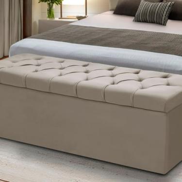 Imagem de Baú Queen Para Quarto: Cama Box em Madeira com Estofamento (Capuccino)