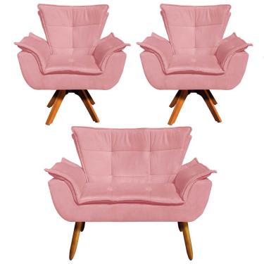 Imagem de Kit 01 Namoradeira E 02 Poltronas Opala Suede Rose