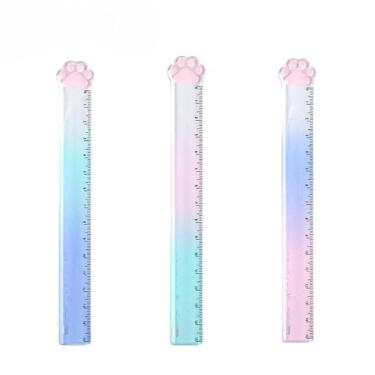 Imagem de 15cm Pata de Gato RéGua Estudante Papelaria Criativa RéGua de MediçãO Transparente Gradiente Cor RéGua PláStica(Roso+Verde+Roxo)