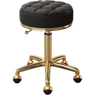 Imagem de Cadeira Com Rodas Ajustável Com Aço Metal Dourado 5 Garras Para Salões De Beleza, Escritório, Bancos De Bar - Assento Redondo Com Rodas De Terra - Móveis Ergonômicos Ideais (, Black