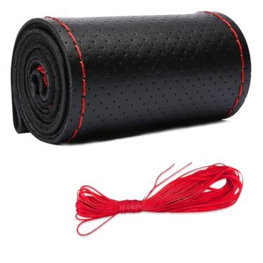 Imagem de Capa de volante de couro de microfibra, costura DIY com agulha e linha, protetor de volante de carro antiderrapante respirável, universal de 38 cm, costura de volante automático no envoltório