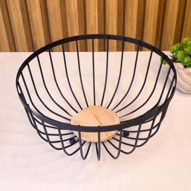 Imagem de Fruteira de Mesa Rustica de Ferro e Bambu para Café da Manhã Multiuso de Metal Preto(REDONDA FERRO E MDF 25X25CM)