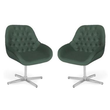 Imagem de Conj 02 Poltrona Base Giratória Alumínio Capitonê Pandora - Due Decor,