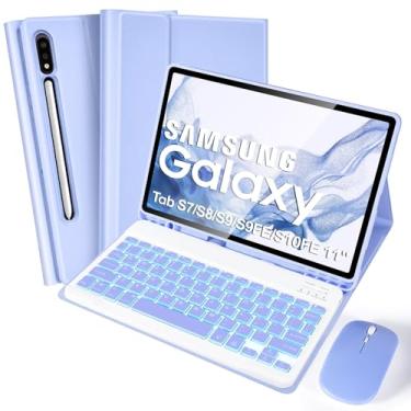 Imagem de SOPPY Capa com teclado retroiluminado com mouse para Samsung Galaxy Tab S7/S8/S9/S9FE/S10FE 11 polegadas, luz de fundo de 7 cores, capa magnética removível para teclado com compartimento para S Pen