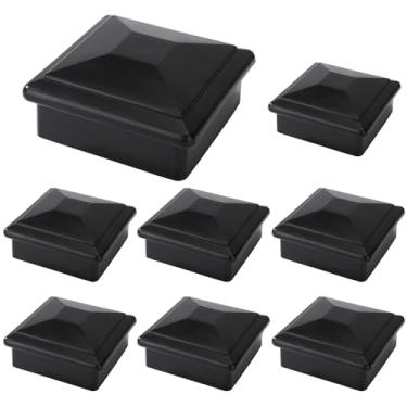 Imagem de Suprom Pacote com 8 tampas de poste de cerca 4x4 para poste de madeira verdadeiro/real de 9,5 cm x 9,5 cm, feito de plástico durável e contra desbotamento, evita que o poste rache e apodreça (preto,