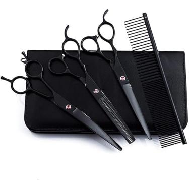 Imagem de 7.0 Ih Kit De Tesoura De Tosa Para Animais De Estimação Para Mão Esquerda Tesoura Curva De Corte Tesoura De Desbaste Conjunto De Tesouras Para Aparar O Cabelo Para Cães E Gatos Com Bolsa De