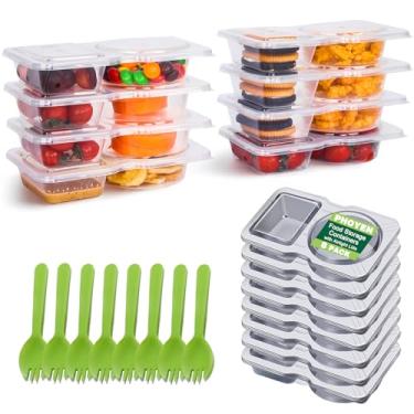 Imagem de PHOYEN 8 Conjuntos De Recipientes Para Condimentos Com Compartimento Duplo E Tampas, Mini Recipientes De Plástico Para Lanches Com Colheres, Sem Bpa, Adequados Para Micro-Ondas, Armazenamento De Ali