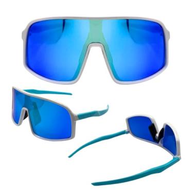 Imagem de Óculos de Sol Esportivo Ciclismo Bike Mtb Corrida Maratona Beach Tennis Altinha Proteção Facial Unissex - DTUMNC Joachim (Branco Lente Azul Haste Azul)