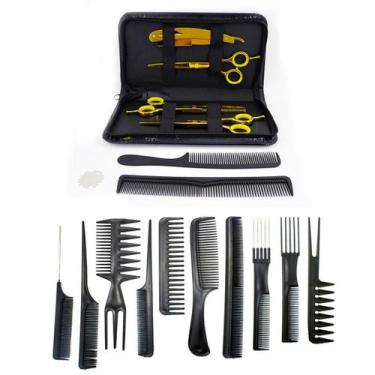 Imagem de Kit 3 Tesoura Dourado Fio Laser Fio Navalha Desfiadeira Navalha + 10 P