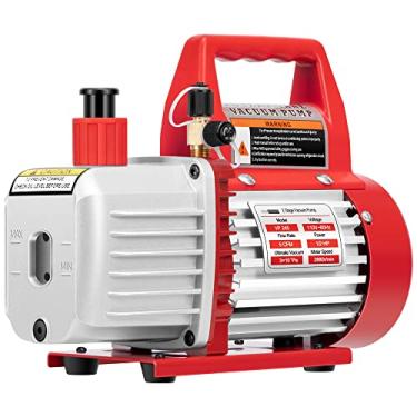 Imagem de VIVOHOME Palheta rotativa de estágio duplo 110V 1/2 HP 5 CFM, bomba de vácuo de ar HVAC com garrafa de óleo, vermelho