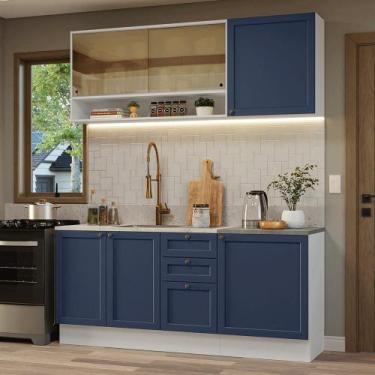 Imagem de Armário de Cozinha Compacta 180 cm Vik Madesa 04, Branco/Azul