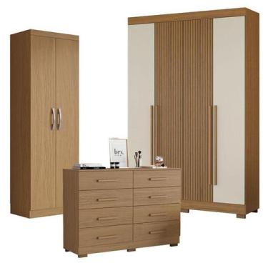 Imagem de Guarda Roupa Casal 2030240 Atacama Areia com Armário Multiuso 2000192 