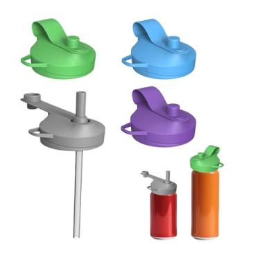 Imagem de Tampas de lata com canudo de silicone para latas de refrigerante, sem BPA, tampa reutilizável, evita derramamentos, serve para refrigerante, coca, cerveja, suco, serve para latas padrão