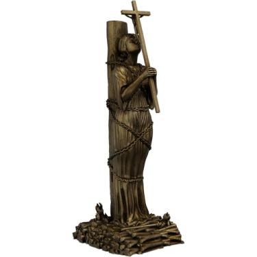 Imagem de Estátua Santa Joana Darc na Fogueira Estatueta Imagem (Cor Ouro Velho)