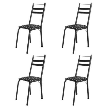 Imagem de Conjunto Com 4 Cadeiras Tubular Itália Preto Floral Artefamol Preto Fo