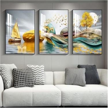 Imagem de Posters De Parede Em Tela, Pintura Decorativa De Tríptico Para Sala De Estar E Quarto, Imagem Reflexiva De Destaque De Cristal, Moldura Preta, Q, 50x70x3cm
