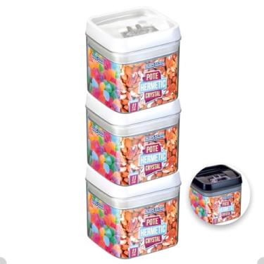 Imagem de Kit com 3 Potes Herméticos De Acrílico Para Mantimentos Tampa Com Trava 1100Ml (Branco)
