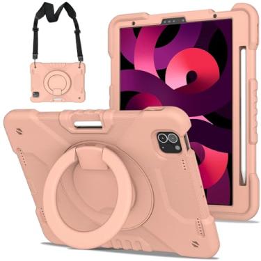 Imagem de SCSVPN Capa para iPad Air 4ª geração de 11 polegadas 2020 com alça de mão, suporte para lápis à prova de quedas e à prova de choque, suporte giratório, alça de ombro, capa infantil para iPad Pro 11 2020/2018 (ouro rosa)