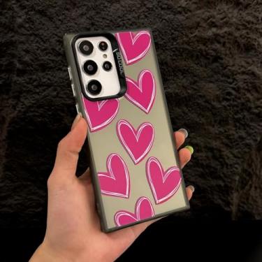 Imagem de MVVKKY para Samsung S24 Plus Luxury Electroplate Love Heart Phone Case Cover (para Samsung S24 Plus/Black MeiHongAX)