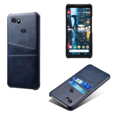 Imagem de Capas Compatível com Google Pixel 2XL,Caso de couro PU-Tampa de telefone a prova de choque com 2 slots de cartão,Proteção anti-impressão digital e anti-gota-Blue