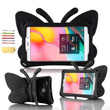 Imagem de UUcovers Capa infantil para tablet Amazon Kindle Fire HD 8 (8ª/7ª/6ª geração, 2018/2017/2016) 20.3 cm com alça dobrável, à prova de choque, espuma vinílica acetinada leve, capa com suporte, borboleta
